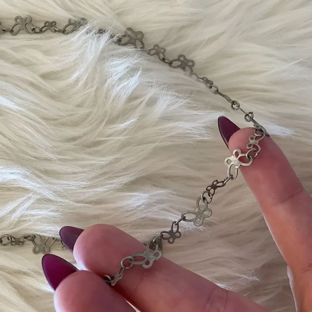 Silver butterfly choker necklace